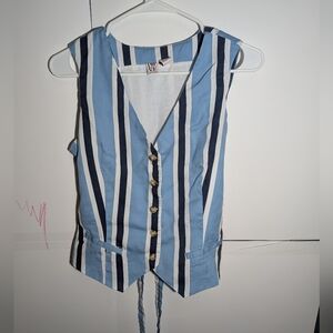 Love By Design Blue and White Striped Vest Blouse Size Medium